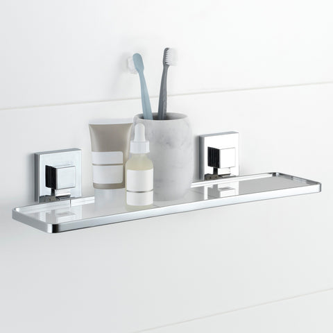 Polished Stainless Steel Acrylic Suction Bathroom Shelf