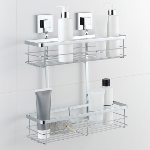 Polished Stainless Steel Double Suction Shower Caddy