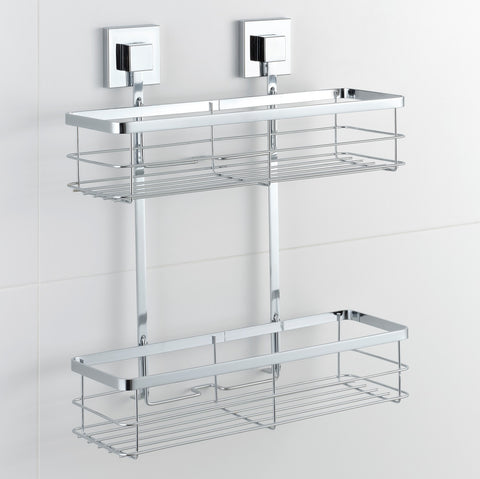 Polished Stainless Steel Double Suction Shower Caddy