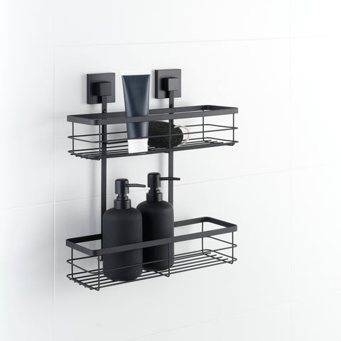 Matte Black Double Suction Shower Caddy