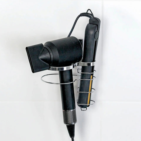 Polished Stainless Steel Hair Dryer & Straightener Combo Caddy