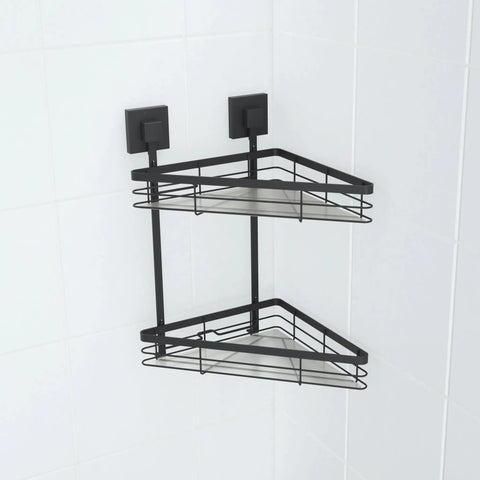 Matte Black Suction Acrylic Shelf Double Corner Caddy