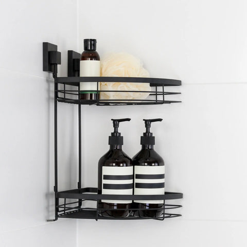 Matte Black Suction Double Corner Caddy