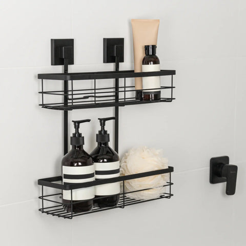 Matte Black Double Suction Shower Caddy