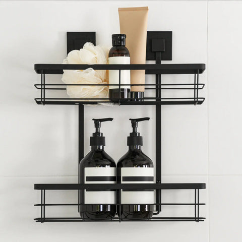 Matte Black Double Suction Shower Caddy