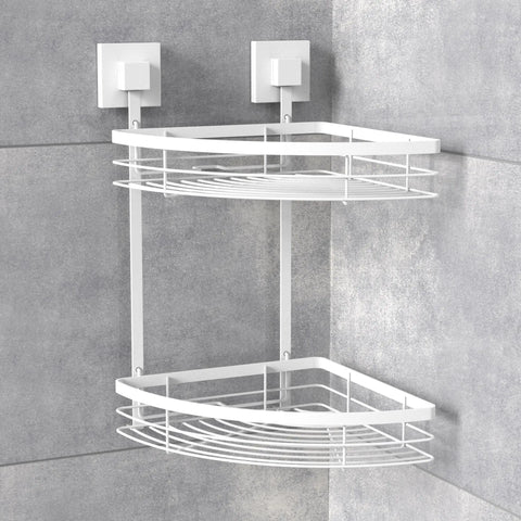 Matte White Suction Double Corner Caddy
