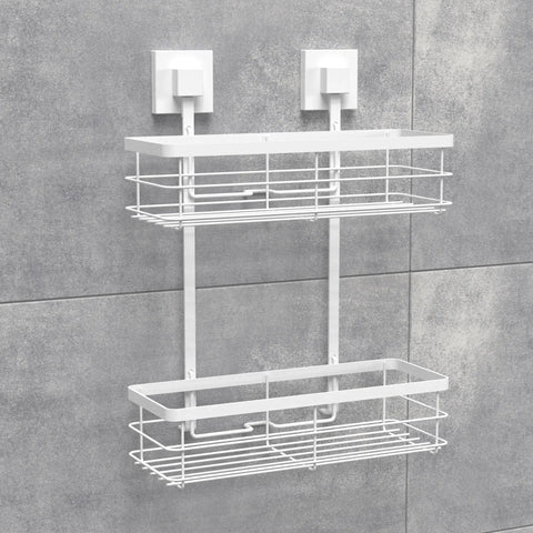 Matte White Double Suction Shower Caddy
