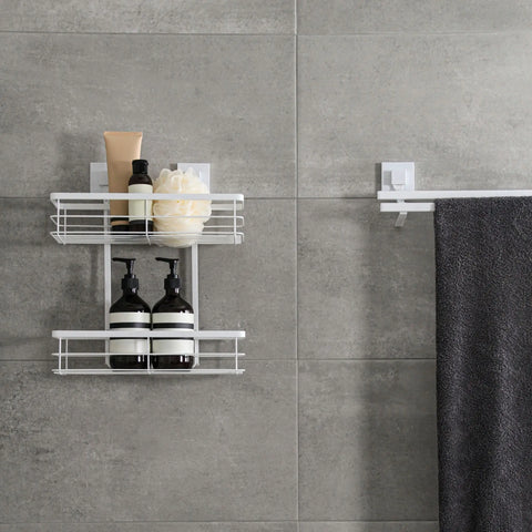 Matte White Double Suction Shower Caddy