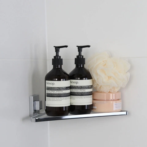 Polished Stainless Steel Acrylic Corner Shelf