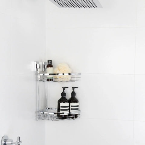 Polished Stainless Steel Suction Double Corner Caddy