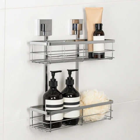 Polished Stainless Steel Double Suction Shower Caddy