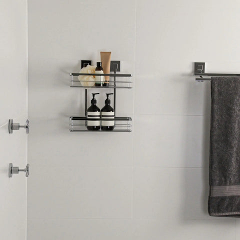 Polished Stainless Steel Double Suction Shower Caddy