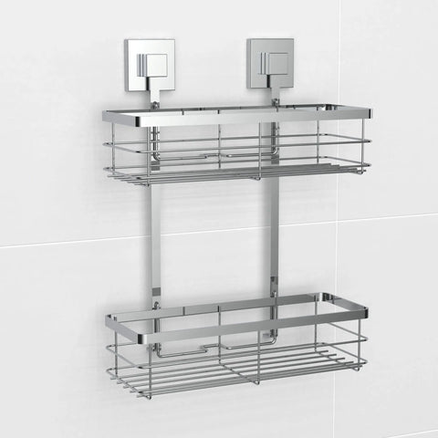 Polished Stainless Steel Double Suction Shower Caddy