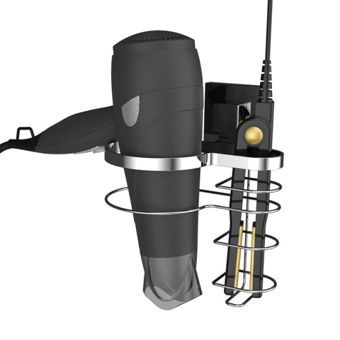 Polished Stainless Steel Hair Dryer & Straightener Combo Caddy