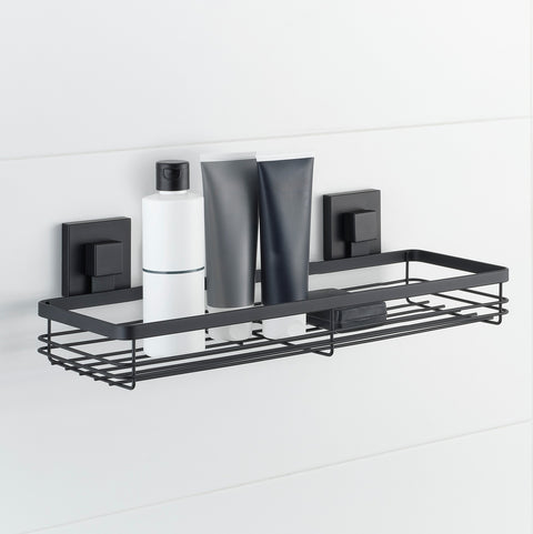 Matte Black Suction Bathroom Shelf