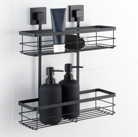 Matte Black Double Suction Shower Caddy