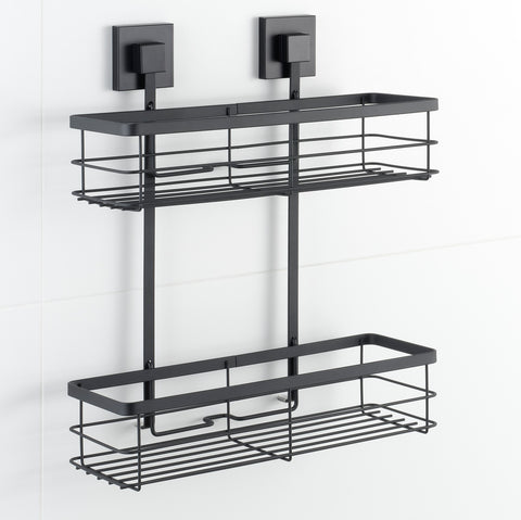 Matte Black Double Suction Shower Caddy