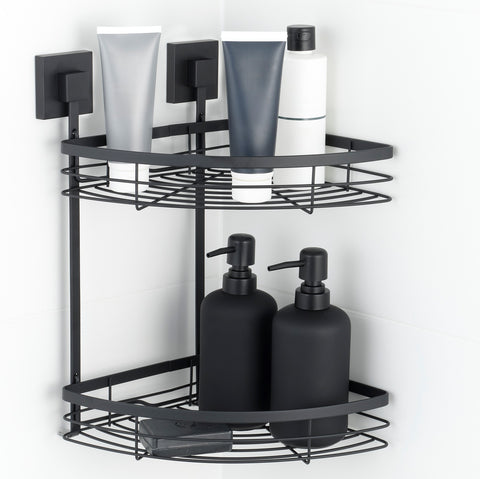 Matte Black Suction Double Corner Caddy