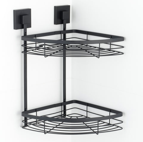Matte Black Suction Double Corner Caddy
