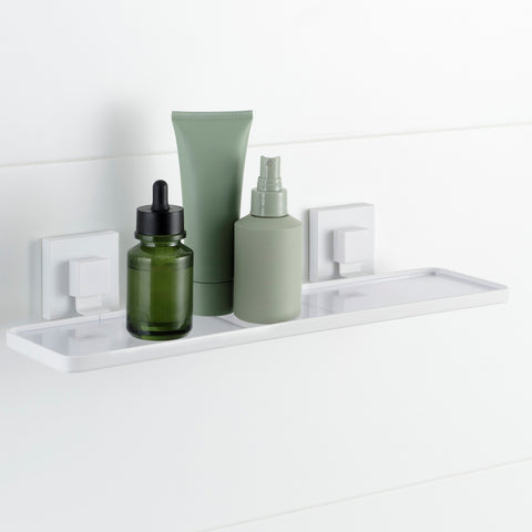 Matte White Acrylic Suction Bathroom Shelf