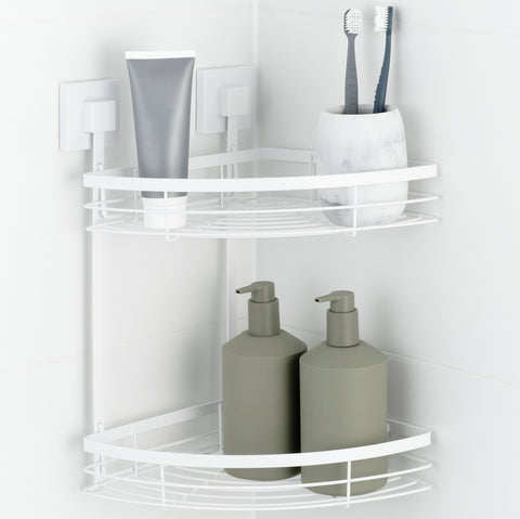 Matte White Suction Double Corner Caddy