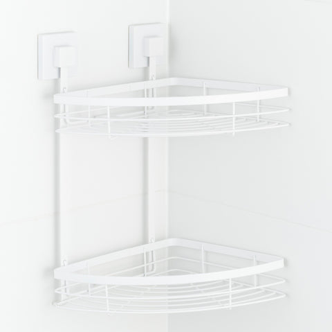Matte White Suction Double Corner Caddy