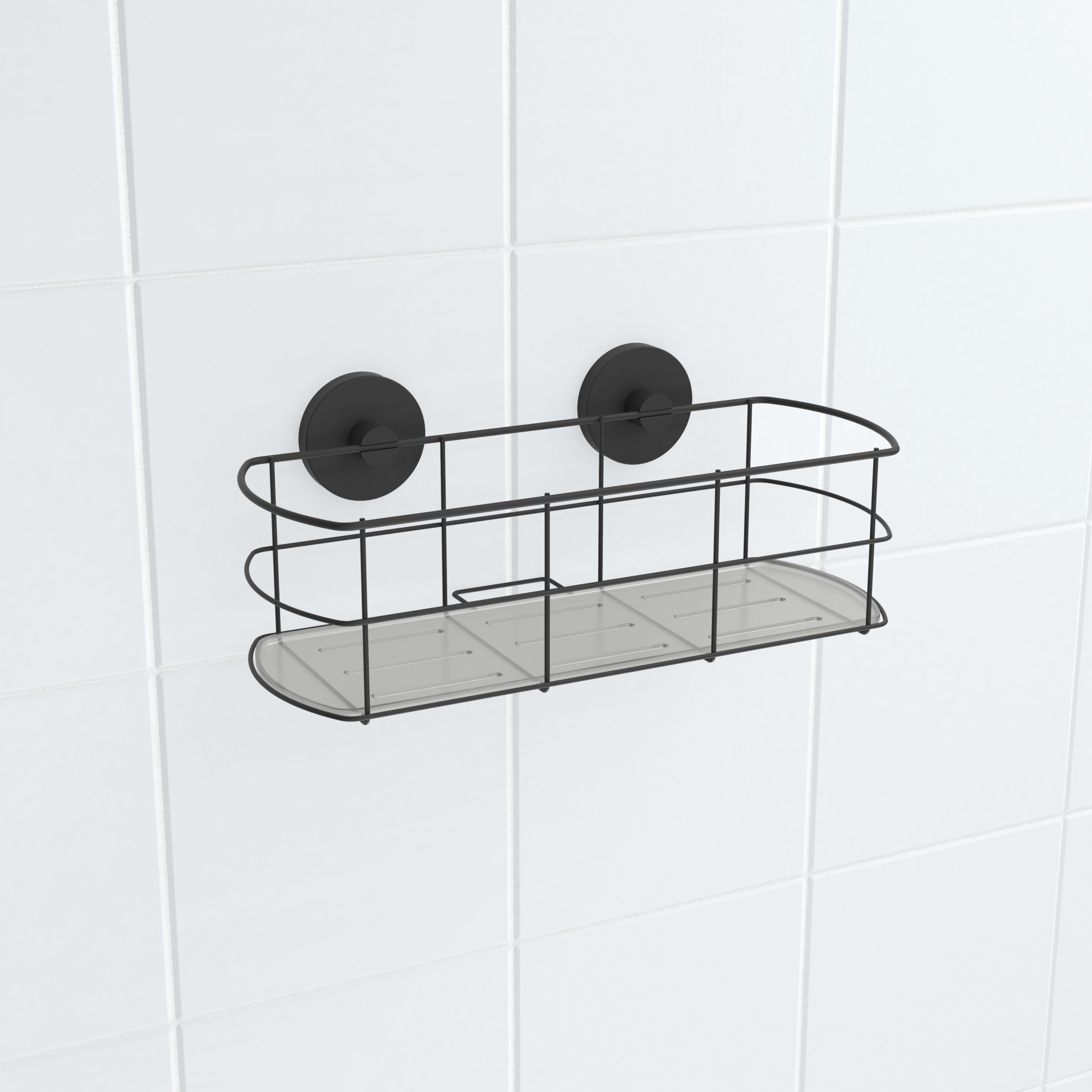 Suction Cup Rectangular Shower Caddies and Suction Cup Shower Hooks Set (Matte  Black)