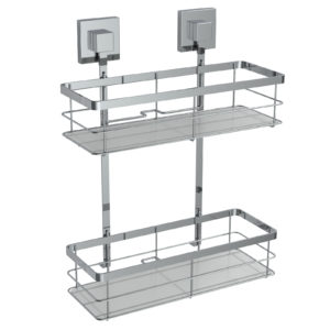 Fusion-Loc Stainless Steel Double Shower Caddy with Frosted Acrylic Shelf